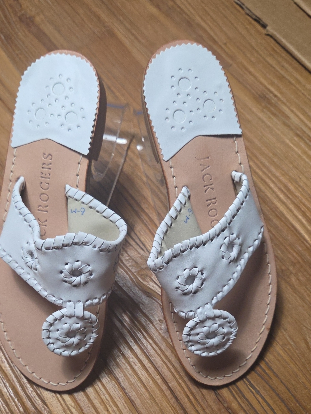 Jack Rogers White Leather Scroll Sandals